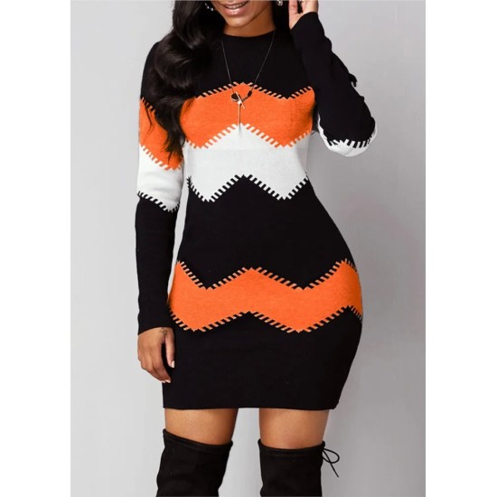 Autumn winter Women Fashion Print Slim Knitted Dress Female Long-sleeve Hips Mini Dresses Autumn winter Women Fashion Print Slim Knitted Dress Female Long-sleeve Hips Mini Dresses