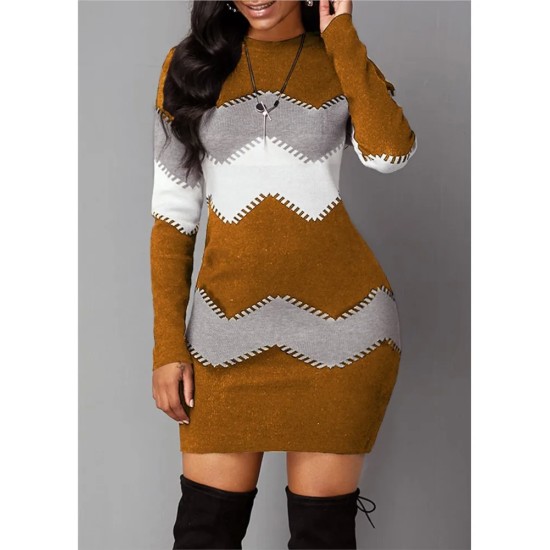 Autumn winter Women Fashion Print Slim Knitted Dress Female Long-sleeve Hips Mini Dresses Autumn winter Women Fashion Print Slim Knitted Dress Female Long-sleeve Hips Mini Dresses