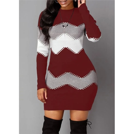 Autumn winter Women Fashion Print Slim Knitted Dress Female Long-sleeve Hips Mini Dresses Autumn winter Women Fashion Print Slim Knitted Dress Female Long-sleeve Hips Mini Dresses
