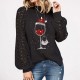Blouse Pullovers For Women Christmas Wine Glass Print Lace Crochet Long Sleeve Crewneck Blouse Pullovers For Women Christmas Wine Glass Print Lace Crochet Long Sleeve Crewneck