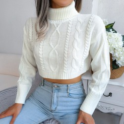Autumn Twist Knit Crop Sweater Women Pullovers Fashion Turtleneck Long Sleeve 