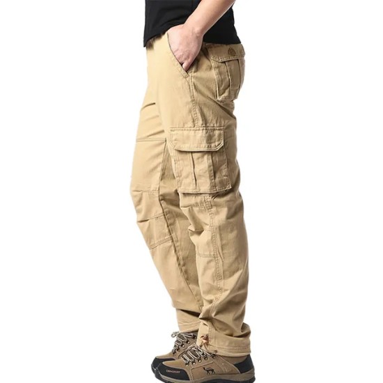 Large Pocket Loose Overalls Men's Outdoor Sports Jogging Military Tactical Pants Elastic Waist Pure Cotton Casual Work Pants Large Pocket Loose Overalls Men's Outdoor Sports Jogging Military Tactical Pants Elastic Waist Pure Cotton Casual Work Pants