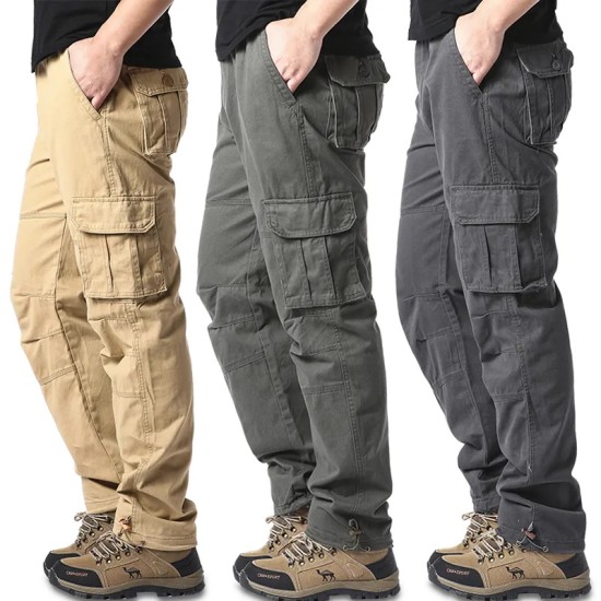 Large Pocket Loose Overalls Men's Outdoor Sports Jogging Military Tactical Pants Elastic Waist Pure Cotton Casual Work Pants Large Pocket Loose Overalls Men's Outdoor Sports Jogging Military Tactical Pants Elastic Waist Pure Cotton Casual Work Pants