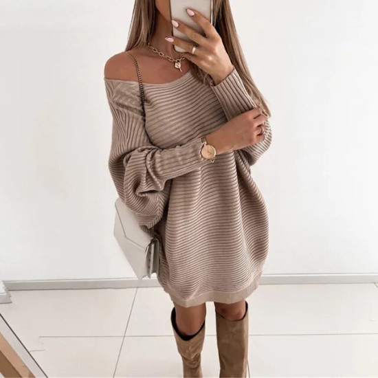 Sexy Off The Shoulder Strapless Dress Women's Loose Fit Knitted Pit Strip Hooded Midi Dress Sexy Off The Shoulder Strapless Dress Women's Loose Fit Knitted Pit Strip Hooded Midi Dress