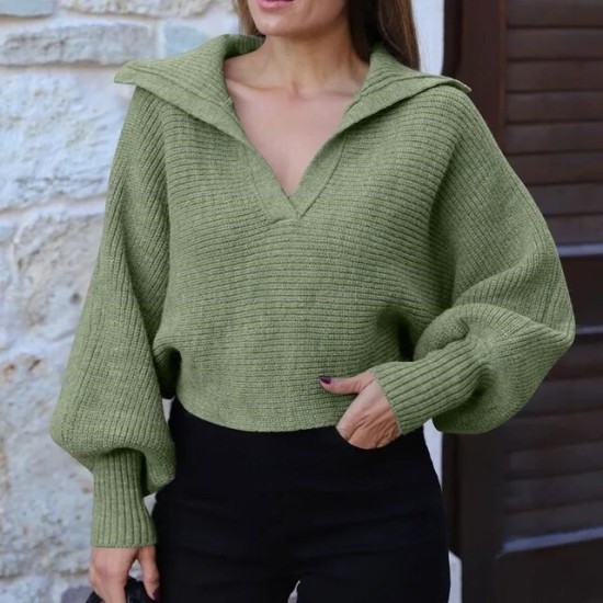 Women's Sweater Autumn Polo Large V Neck Solid Knit Sweater Loose Pullover Sweater Office Lady Long Sleeve Oversized Pullover Women's Sweater Autumn Polo Large V Neck Solid Knit Sweater Loose Pullover Sweater Office Lady Long Sleeve Oversized Pullover