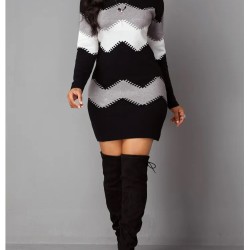 Autumn winter Women Fashion Print Slim Knitted Dress Female Long-sleeve Hips Mini Dresses Autumn winter Women Fashion Print Slim Knitted Dress Female Long-sleeve Hips Mini Dresses