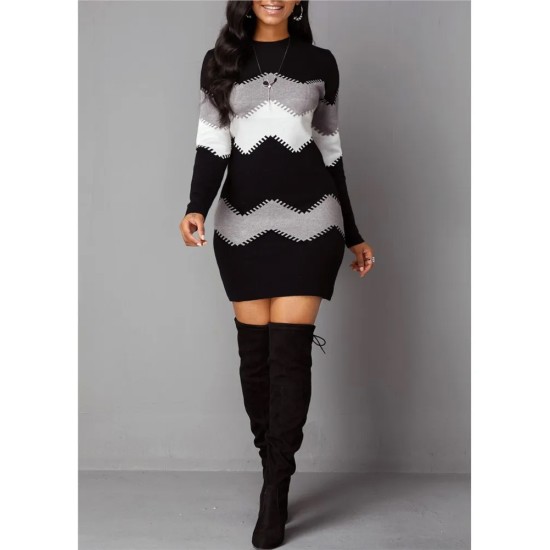 Autumn winter Women Fashion Print Slim Knitted Dress Female Long-sleeve Hips Mini Dresses Autumn winter Women Fashion Print Slim Knitted Dress Female Long-sleeve Hips Mini Dresses
