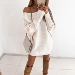 Sexy Off The Shoulder Strapless Dress Women's Loose Fit Knitted Pit Strip Hooded Midi Dress 