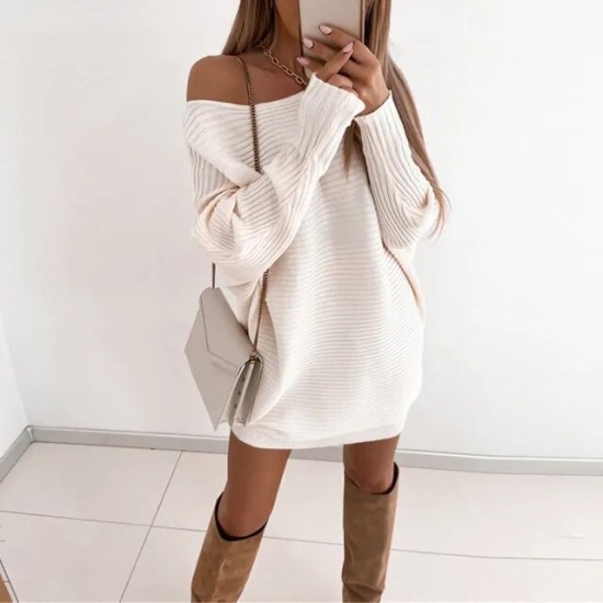 Sexy Off The Shoulder Strapless Dress Women's Loose Fit Knitted Pit Strip Hooded Midi Dress Sexy Off The Shoulder Strapless Dress Women's Loose Fit Knitted Pit Strip Hooded Midi Dress